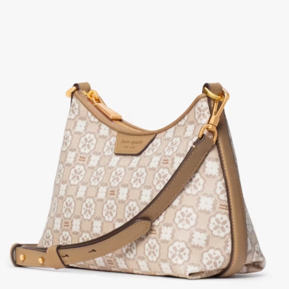 Kate Spade Spade Flower Monogram Coated Canvas Top Zip Crossbody Bag Tan Multi